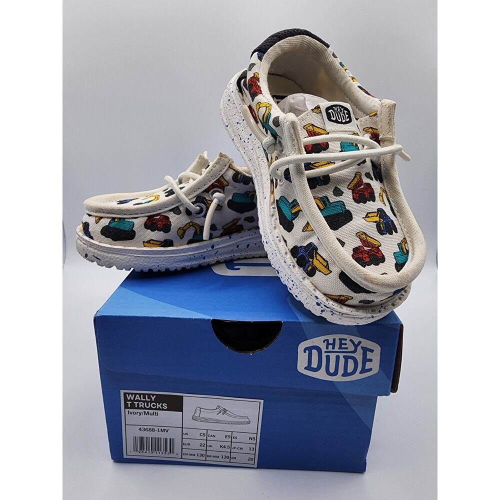HEYDUDE Wally T Trucks Toddler Shoes Ivory Multi Construction 43688-1MV Size 5c